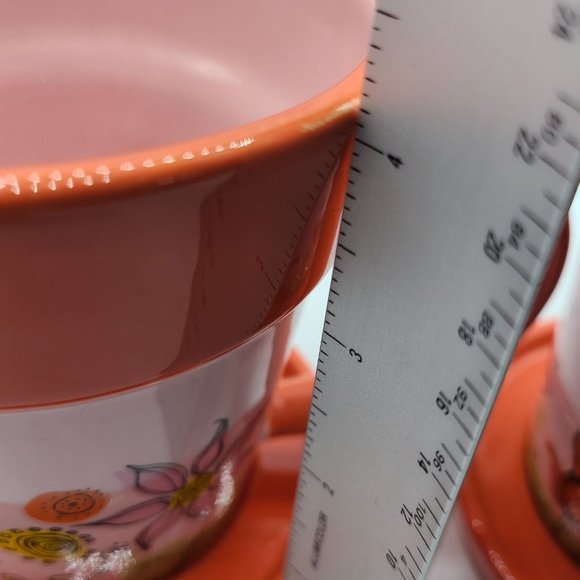 Starbucks 2006 Orange Spring Flower Planter Mugs and Saucers Set of 2 - Picture 8 of 9